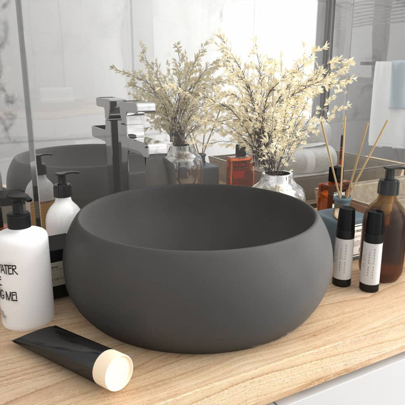 Lavabo rond rond en céramique 15,7 x 5,9 po vidaXL Luxury, Gris foncé