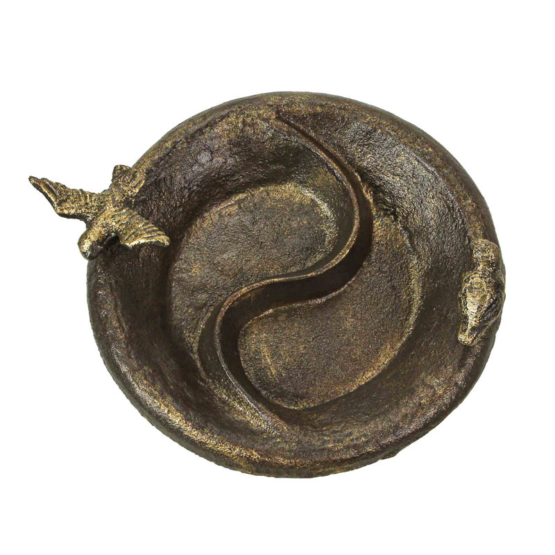 Brinya rustic cast iron bird bath and feeder pedestal with aged bronze painted finish — 9.5 x 9 x 20 inches, Antique Brown