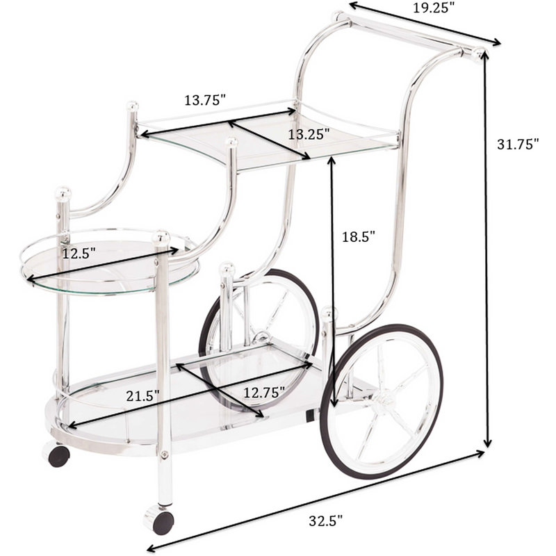 3 chariot de service,, finition polie, rangement et rangement, présentoir de salle à manger en verre trempé, style contemporain, verre, surface
