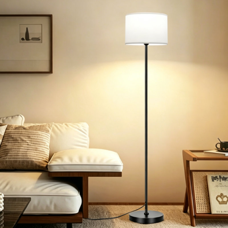 Lampe sur pied traditionnelle avec abat-jour tambour en lin beige Smart RVB avec Bluetooth et télécommande pour le salon, la chambre à coucher