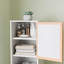 Armoire de rangement pour salle de bain haute avec portes en bambou - naturel / blanc