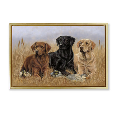 Toile flottante encadrée Dog Trio & Ducks par Victoria Schultz