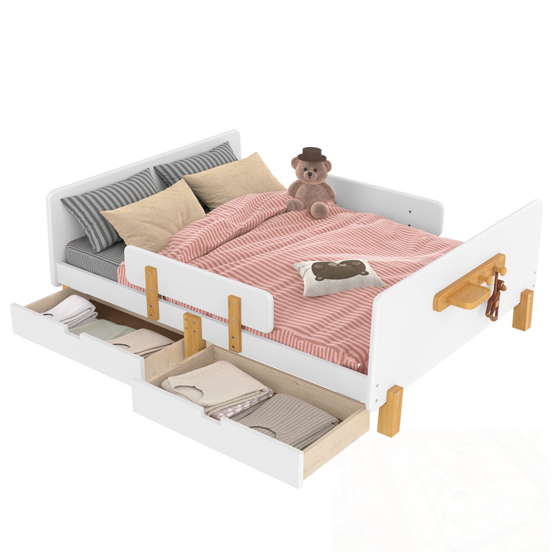 Lit plateforme double avec tiroirs de rangement, Blanc clair