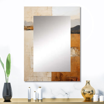 Beige et or, expression minimale - miroir mural unique de formes abstraites, miroir moderne, impression d'art en métal