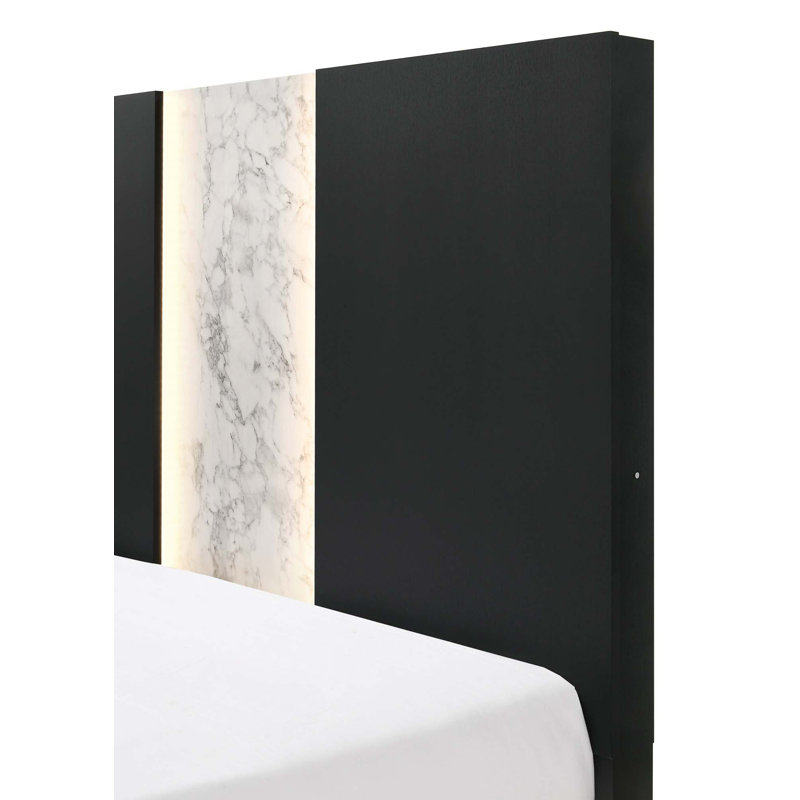 Tête de lit contemporaine à panneau lumineux en bois 1pc, King, Noir / blanc