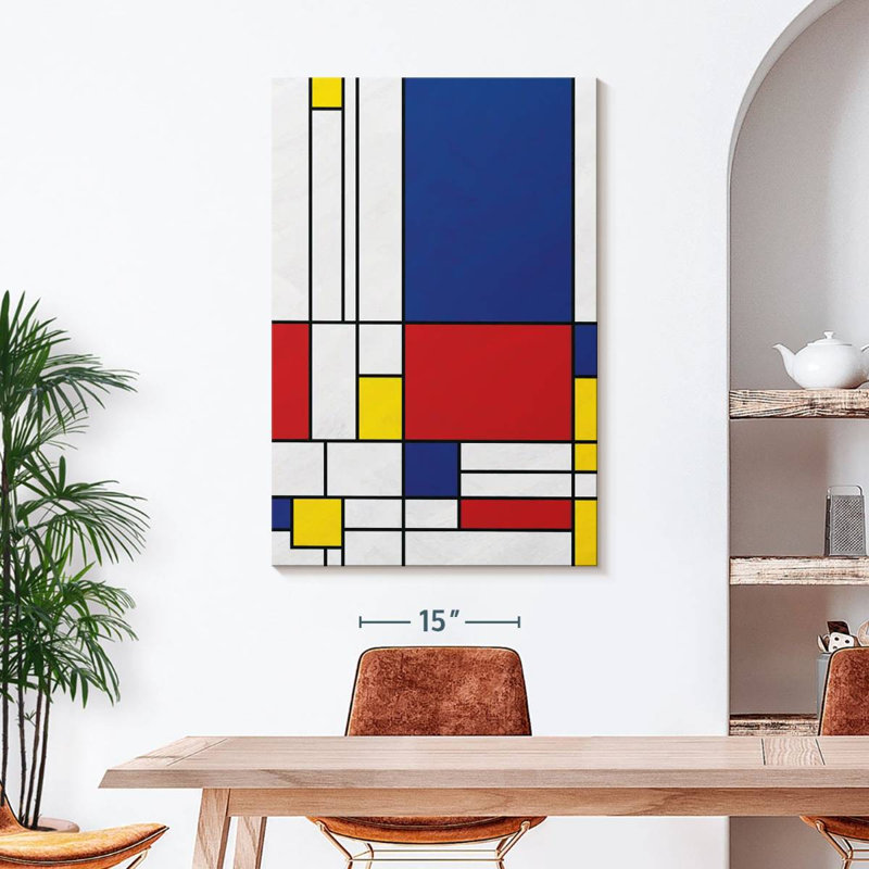 Géométrique «Mondrian II» sur toile, H 45 po x l 30 po x P 1,25 po