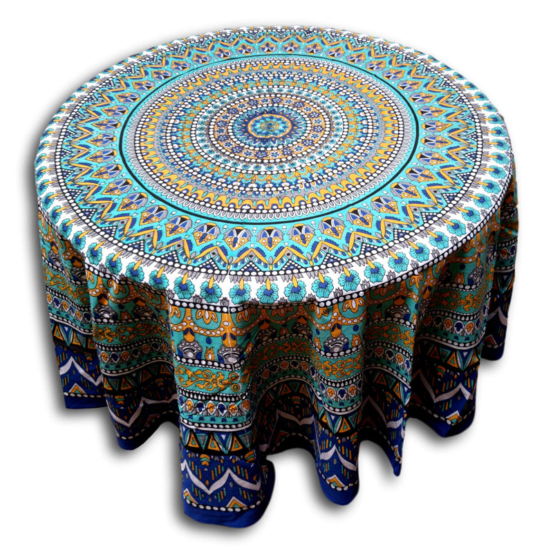 Nappe florale en coton, Bleu / vert
