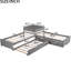 Lit plateforme en L avec lit gigogne, tiroirs, lit simple, gris - Bureau intégré pour une utilisation pratique-212030484