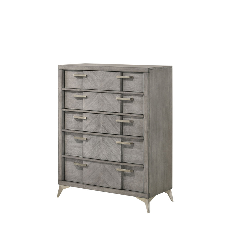 Commode 5 tiroirs en placage assorti gris