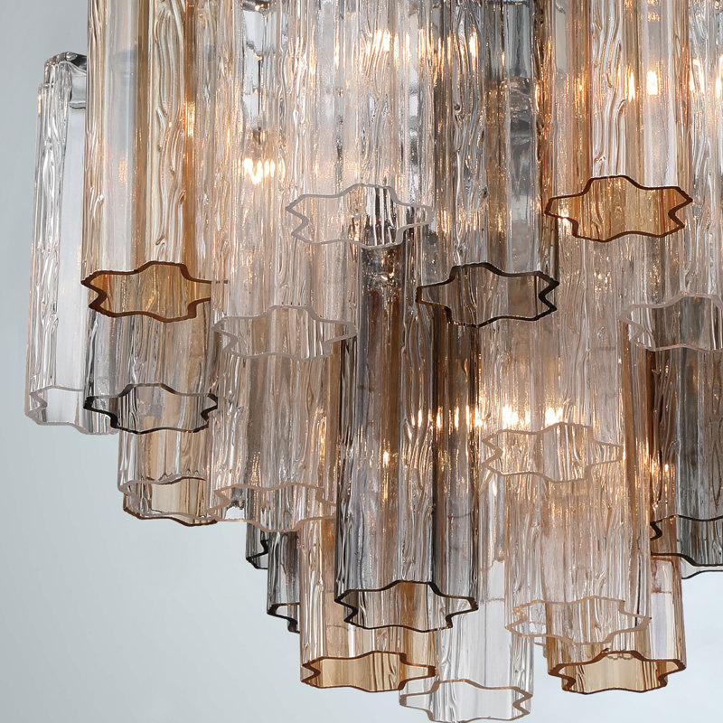 Lustre à niveaux Arras, Gris/Jaune, Chrome poli, H 14 po x l 19,75 po x P 19,75 po