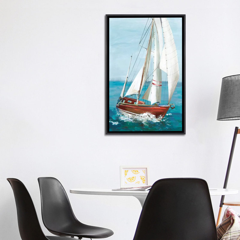 "Simple Sail II" par Allison Pearce, reproduction d’art, Toile avec cadre noir patiné, Pas de tapis