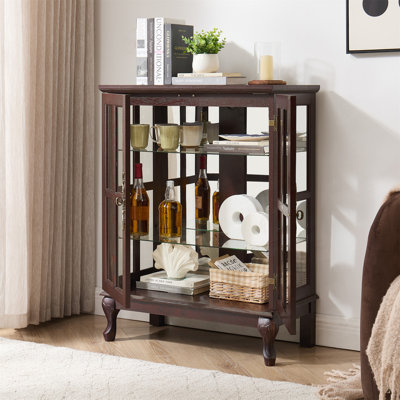 Glass Storage Cabinet with Cabriole Legs & 2 Adjustable Shelves – Grid Door Buffet Sideboard with Magnetic Catch for Dining Room, Living Room, Bedroom