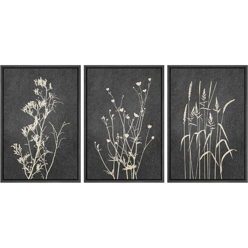 «Minimal Botanical», plante grise noire et botanique, images murales neutres abstraites modernes, impression sur toile encadrée, 3 pièces, art mural: 16 po x 24 po x 3 pièces, 24 po x 36 po x 3 pièces