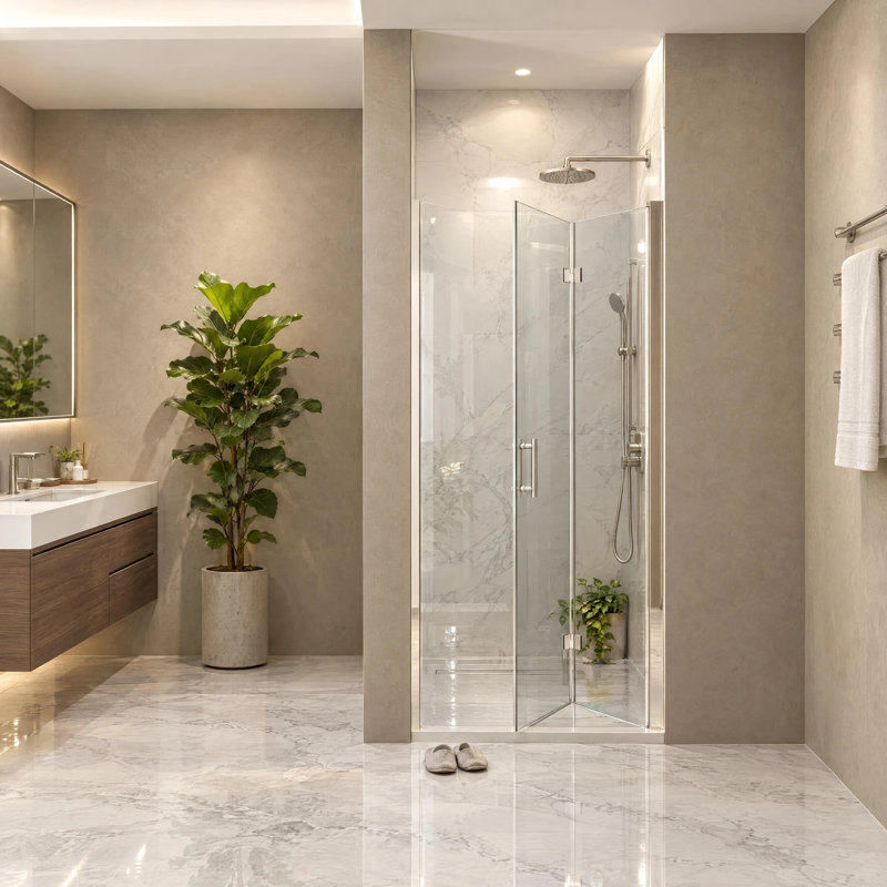 34 in. W x 72 in. H Folding / Bi-Fold Frameless Shower Door with Clear Glass, Nickel brossé