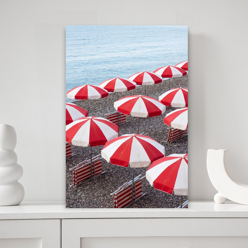 Art mural contemporain plage rayée rouge, H 18 po x l 12 po