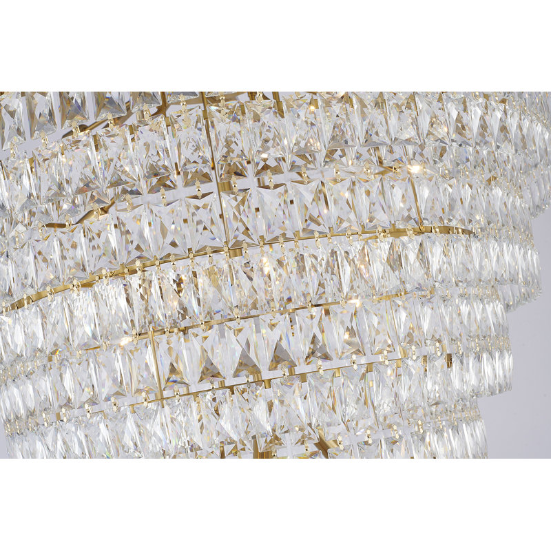 Lustre 32 lumières chrome / or avec cristaux transparents, Or