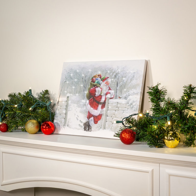 Art mural à piles avec éclairage - Père Noël enneigé