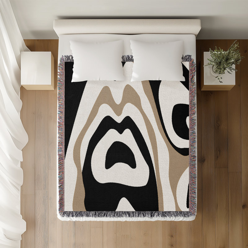 Jeté en coton à imprimé animal, 50 x 70, Noir ; beige