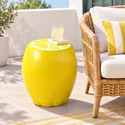 Fiou Lemon Resin Garden Stool Side Table and Plant Stand