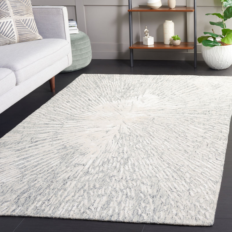 Soho Hand Tufted Wool/Viscose/Cotton Abstract Rug in Ivory/Grey, Rectangle 5' x 8'