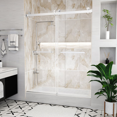 50" - 54" W x 74'' H Double Sliding Frameless Shower Door, 1/4" Clear Tempered Glass with Quiet Rollers, SGCC Certified