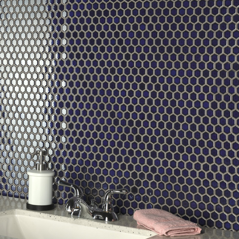 Tribeca 1" Hex Glossy 10-1/4 " x 11-7/8 " Porcelain Mosaic Floor and Wall Tile, Rusty Red