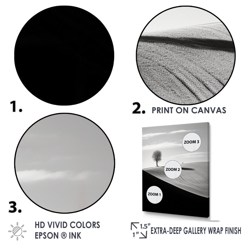 «I» en noir et blanc, horizon I, impression sur toile, Cadre doré simple, H 44 po x l 34 po x P 1,5 po