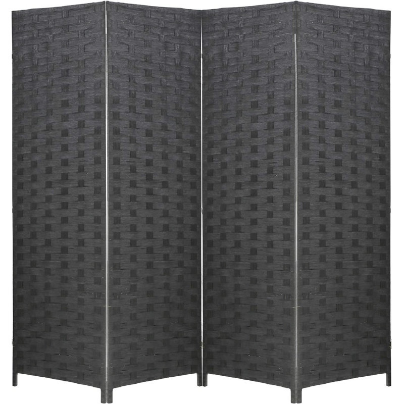 Black Woven Wood 6ft Folding Room Divider Screen