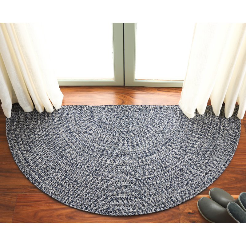 Trombetta Stain Resistant Indoor / Outdoor Area Rug, Half-circle 2'6" x 5', Dark Blue/Ivory