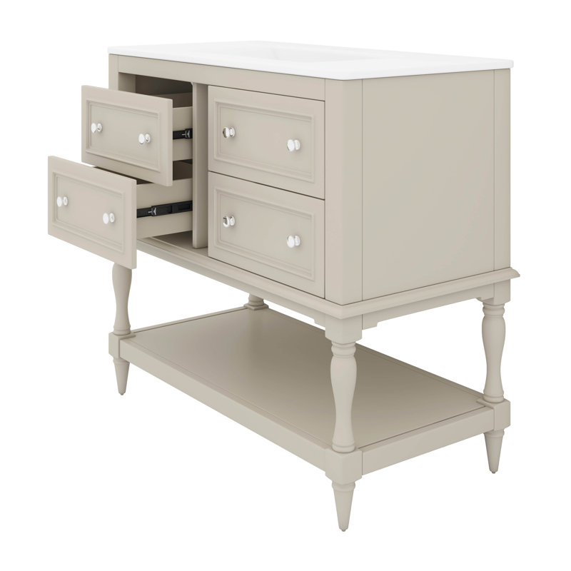 Meuble-lavabo 36 po avec lavabo en céramique lisse et 4 tiroirs, Beige