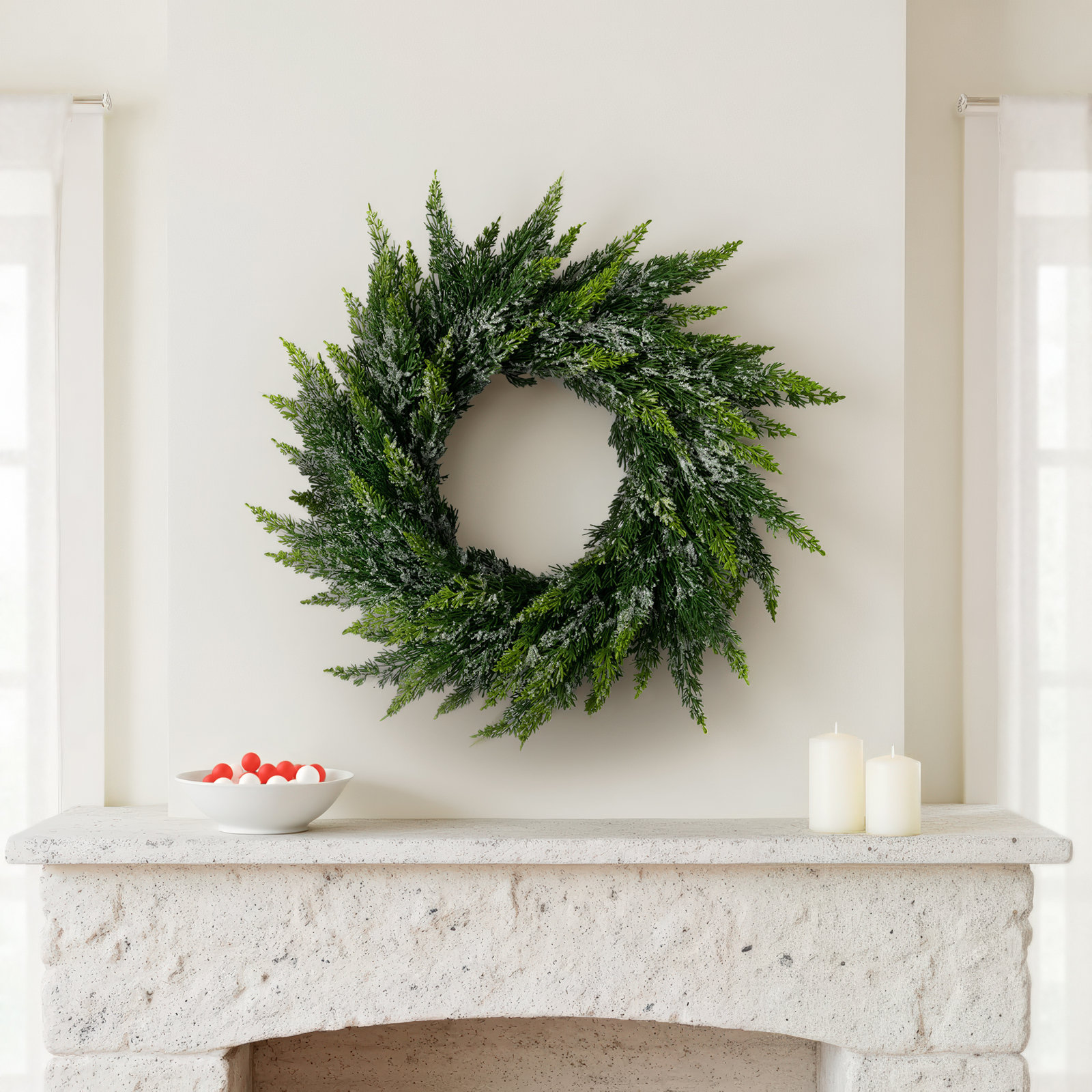 Faux Cedar Plastic Wreath, 23" H x 3" W x 23" D