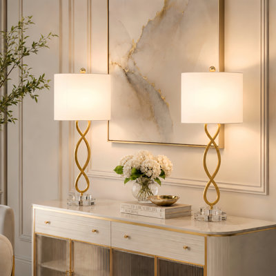 Hallye 30.5" Modern Glam Crystal and Iron Table Lamp with 3-Way Dimmable Lighting for Living Room Bedroom and Study