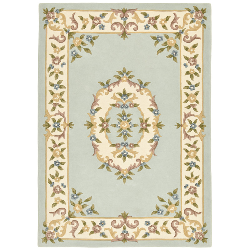 Bloomingville Floral Wool Hand Tufted Area Rug, Runner 70cm x 140cm, Blue / White / Grey