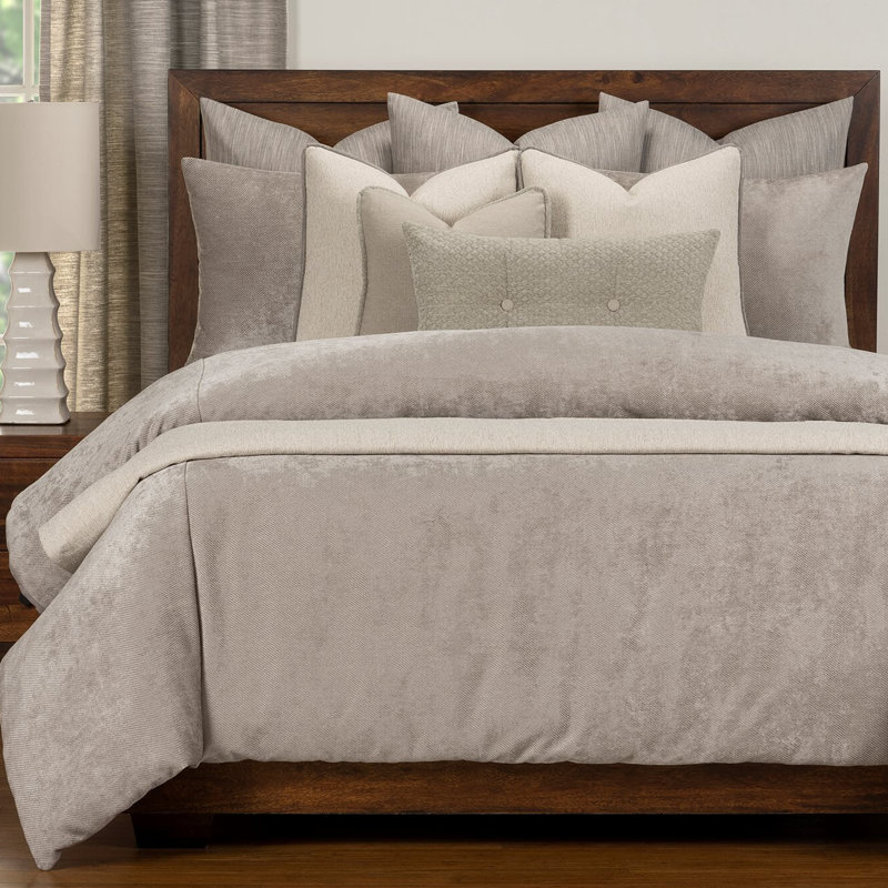 Ensemble de housse de couette et insert en velours Tasha, Housse de couette pour lit simple, Gris