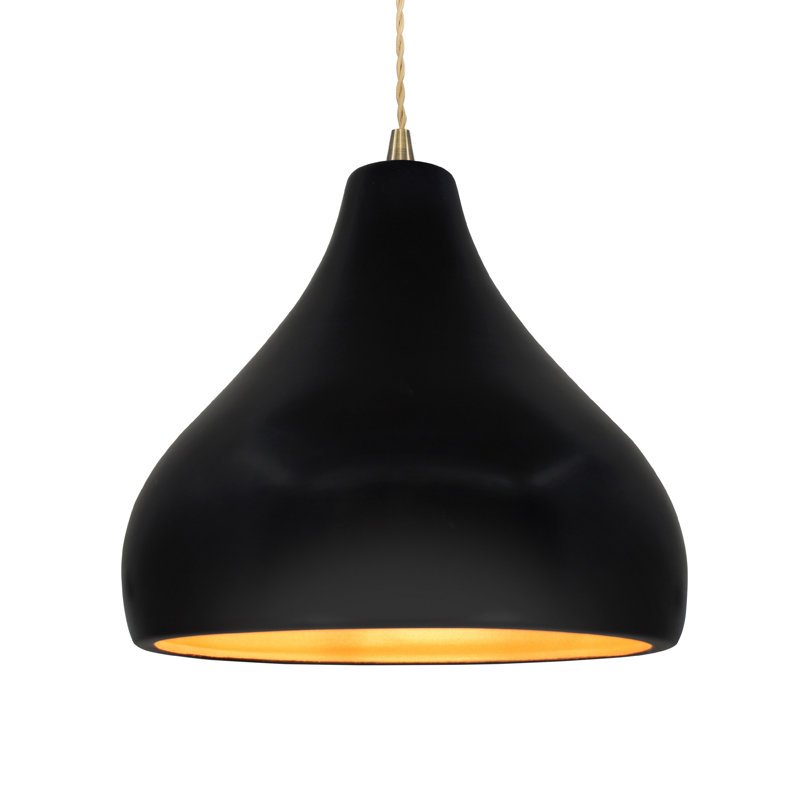 Luminaire suspendu à 1 lumière Meydan, Noir carbone mat / or champagne, Laiton antique, H 9,5 po x l 13,5 po x P 13,5 po