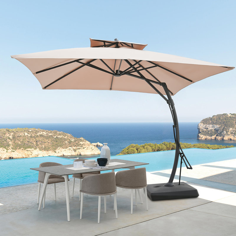 Synn 131'' x 131'' Rectangular Cantilever Umbrella with Crank Lift , Counter Weights Included