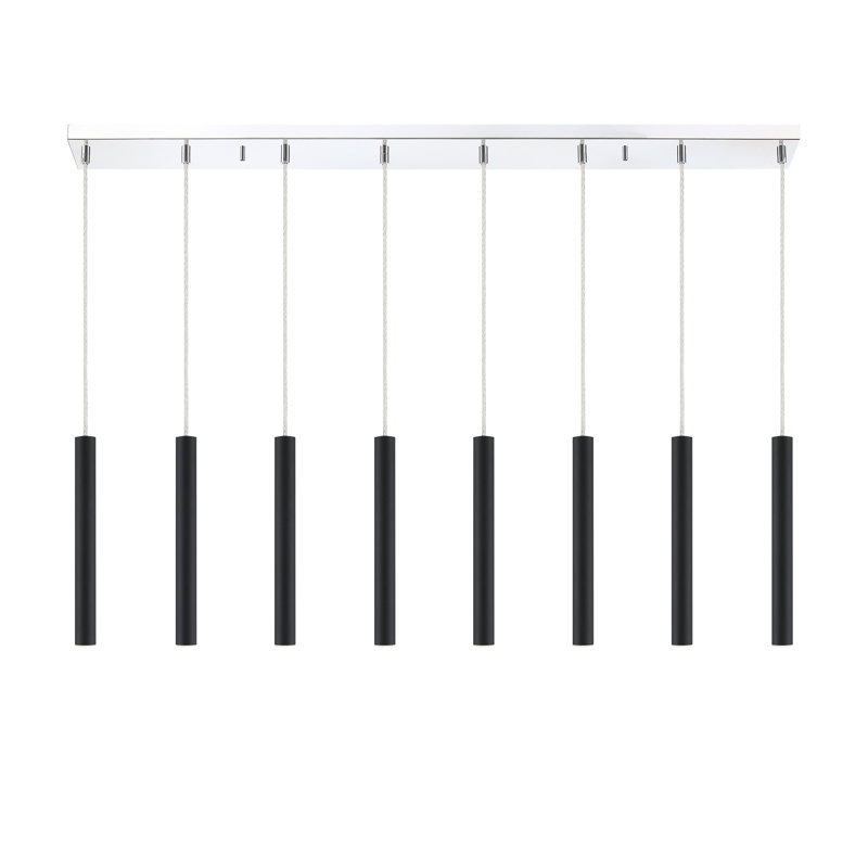Luminaire suspendu linéaire à 8 lumières pour îlot de cuisine Bowning, Noir mat
