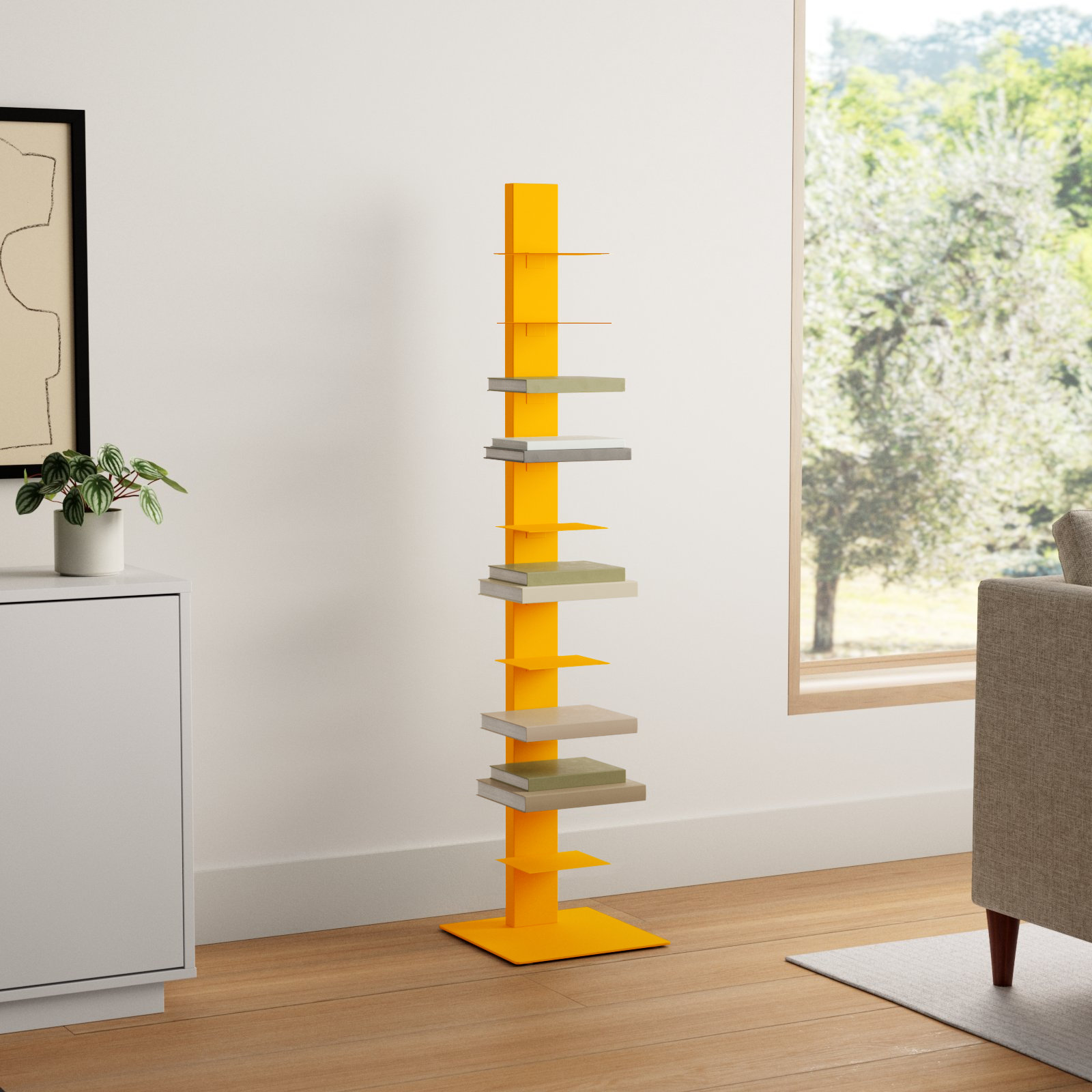 Ajax 60" H x 13.8" W Steel Bookcase, Yellow