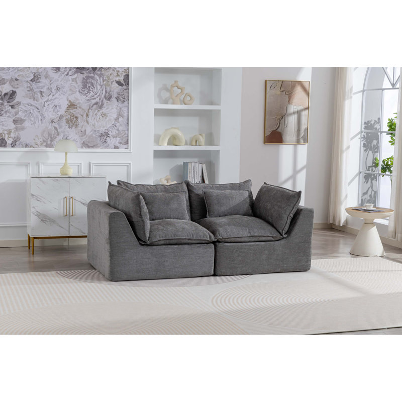 Cloud Couch Oversized Modular Sectional Sofa with Deep Seating Comfort, Antique Gray Velvet, 28.3" H x 74.8" W x 38.2" D