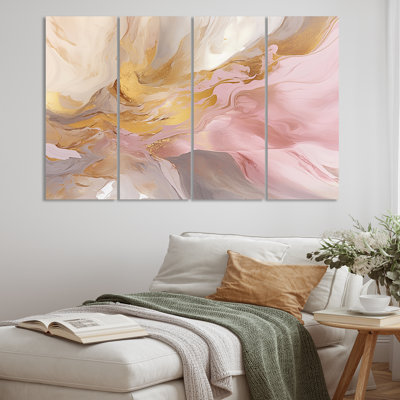 Wellington " Exquisite Symphony Abstract Pink And Gold Pastel " 4 - Pieces