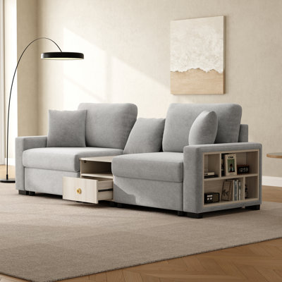  Modern Modular Sofa Couch with Storage Armrest and Center Console, 95 Inch, Gray