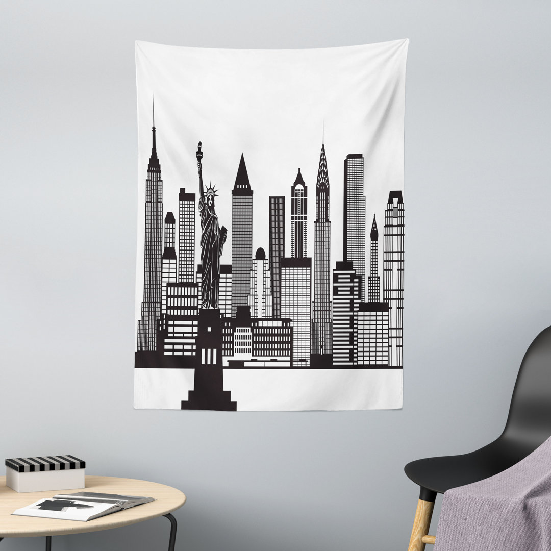 Wandteppich, Skyline von New York Lady Liberty, Stadt, Charcoal Grau und Weiß