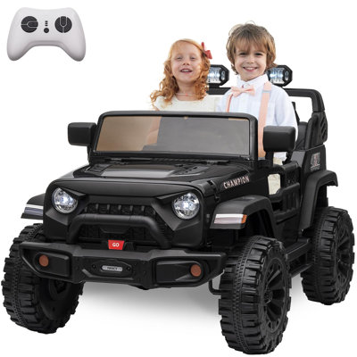 2 places 24V Kids Ride On Car - Camion véhicule tout-terrain électrique XL, siège de 20 po de largeur, 2 moteurs puissants de 200 W, télécommande parentale, suspension saisonnière, lumières DEL, sans fil, ceinture de sécurité, noir