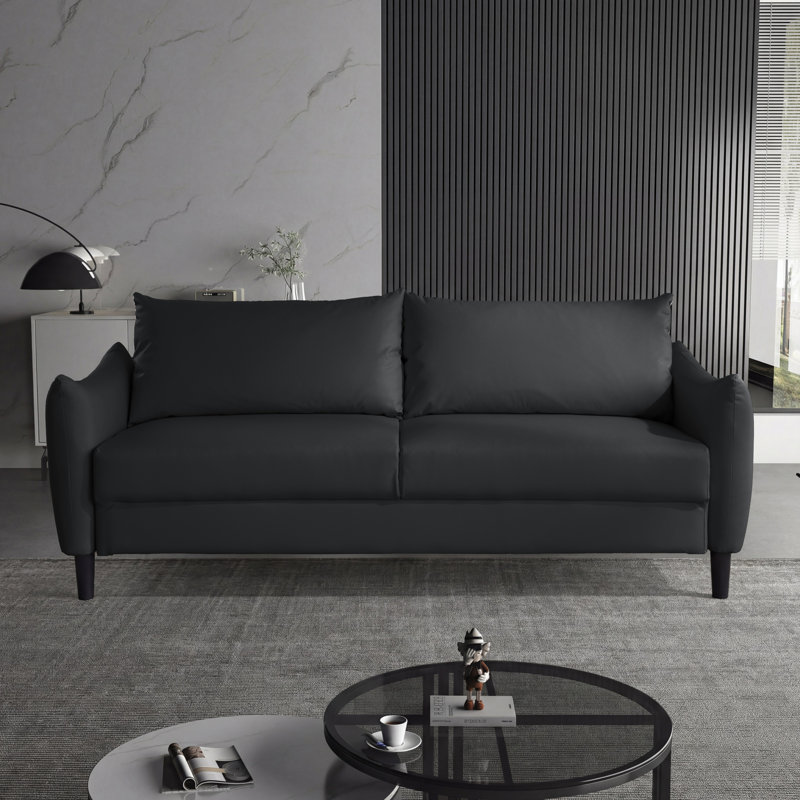 Delana 81'' Leather Sofa, Black