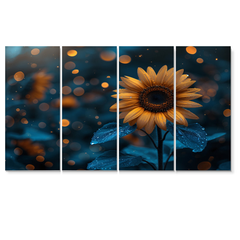 Yellow Blue Sunflower Nocture Nirvana - Sunflowers Canvas Art Set, 32" H x 64" W