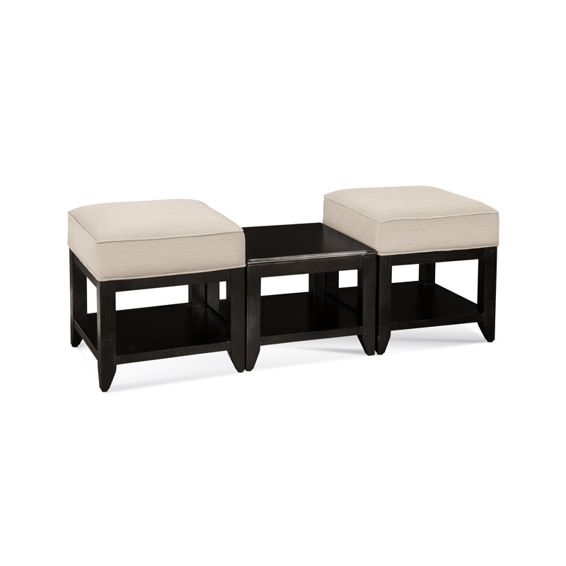 Elements Upholstered Cube Ottoman, Antique Black, Beige Performance Fabric; 0851-73