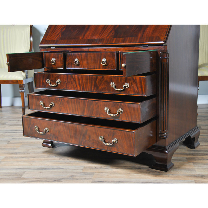 Large Mahogany Secretary Desk with Six Drawers