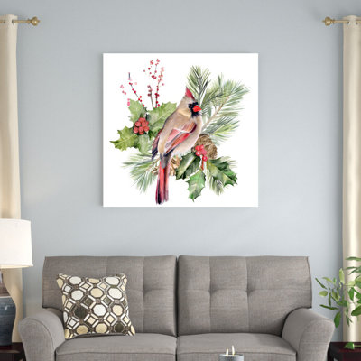 «Cardinal Holly Christmas II» par Jennifer Paxton Parker - reproduction d'art sur toile tendue