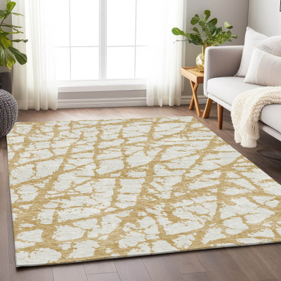 Premium Machine Washable Prisco Gold Rug