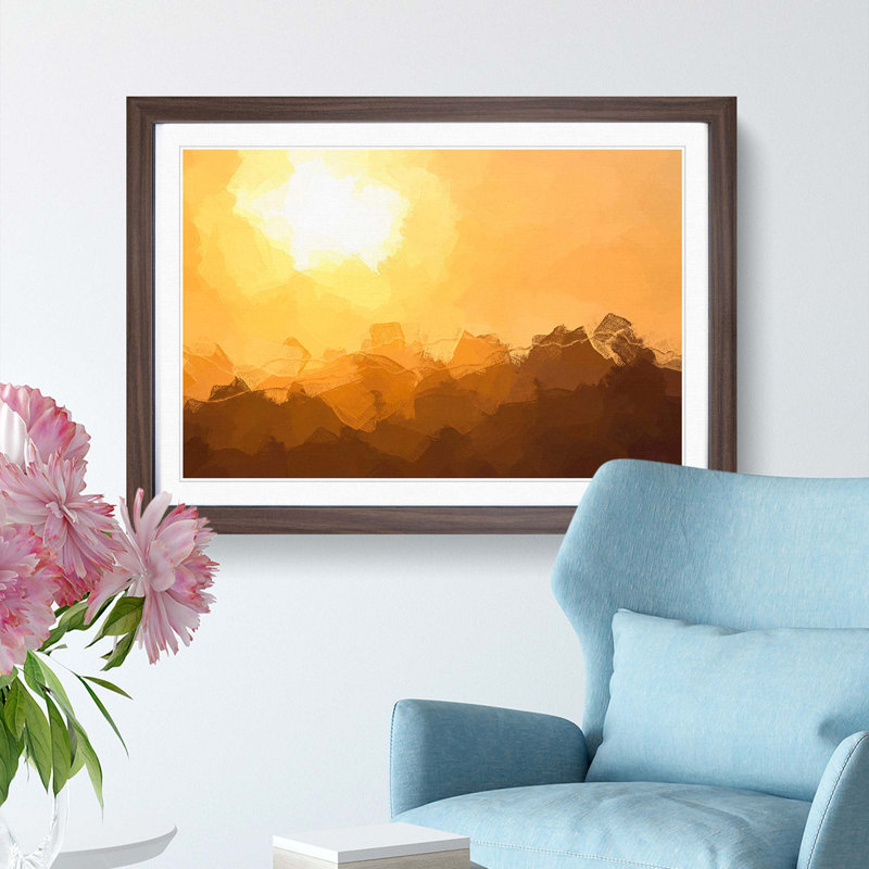 Mountain Layers in Abstract - Framed Print, 36cm H x 48cm W x 2cm D, Walnut Framed